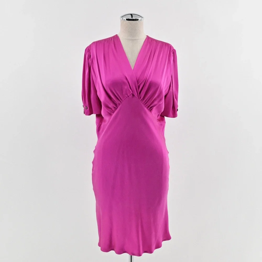 Vtg ABS Pink Silk Dress Size 6 Draped Bust Romantic Cocktail Dopamine Y2k 90s